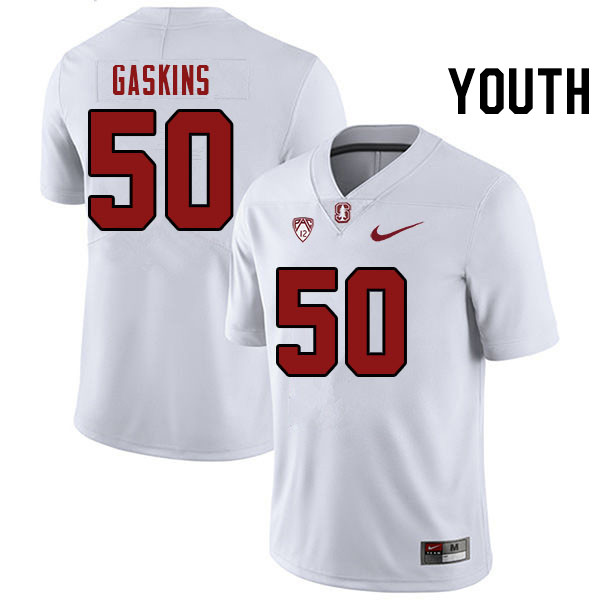 Youth #50 R.J. Gaskins Stanford Cardinal College Football Jerseys Stitched Sale-White